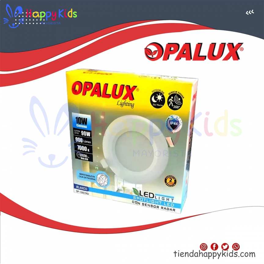 SPOTLIGHT 10W ´´OPALUX´´ 900LM 7000K C/SENSOR RADAR 120° P/CAJA OCTAGONAL 220V IP44